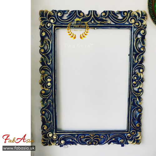 FabAsia Royal Blue Carved Mirror Frame 1