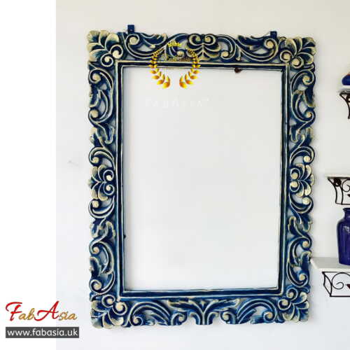 FabAsia Royal Blue Carved Mirror Frame 4