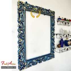 FabAsia Royal Blue Carved Mirror Frame 5