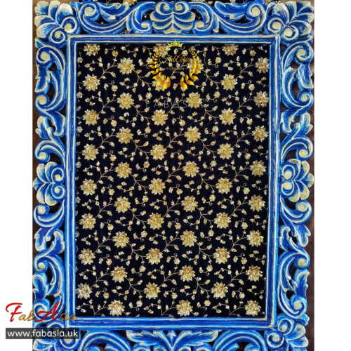 FabAsia Royal Blue Carved Mirror Frame 6