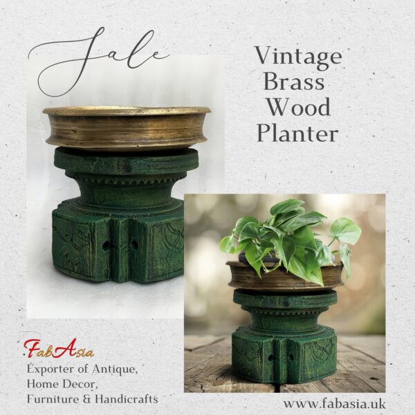 Vintage Brass wood planter 1 scaled